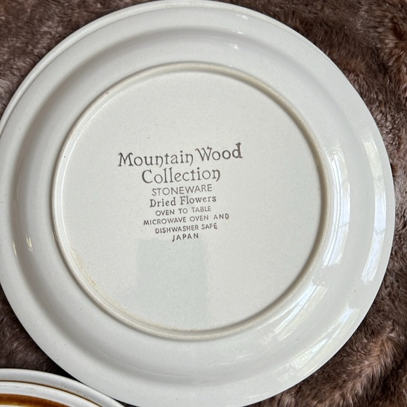 VTG 70s Japan Hand Painted Dried Flowers Mountain Wood STONEWARE Dinner Plate - Picture 3 of 16